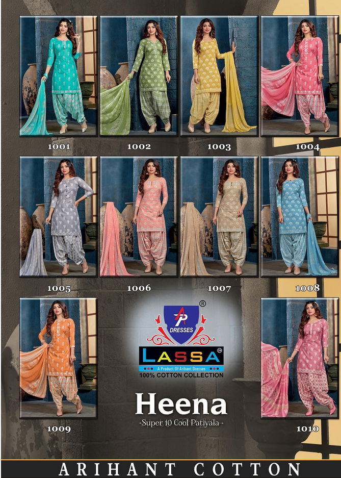 Arihant Lassa Heena Super 10 Cool Patiala Casual Wear Printed Cotton Dress Material Collection
